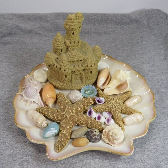 REAL Sea Shells collection with ceramic Shell plate & sandcastle - Picture 1 of 15